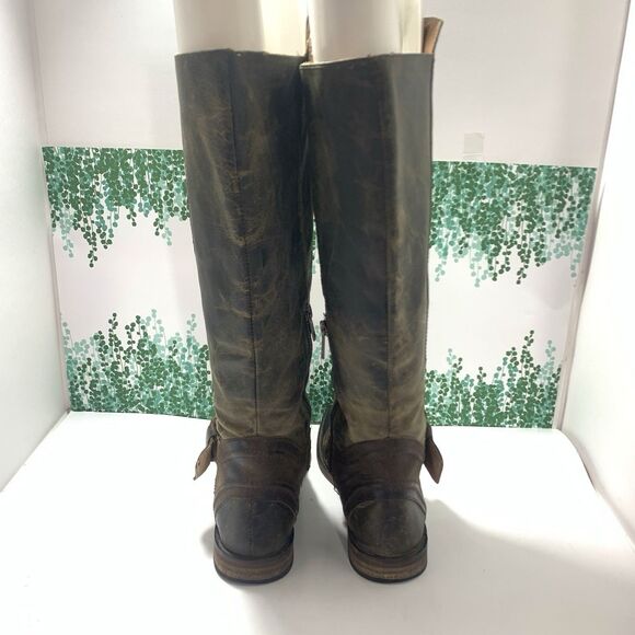 Spirit By Lucchese Leather Distress Brown Riding Boots Tall Calf Buckle Size 6.5 - Picture 12 of 16